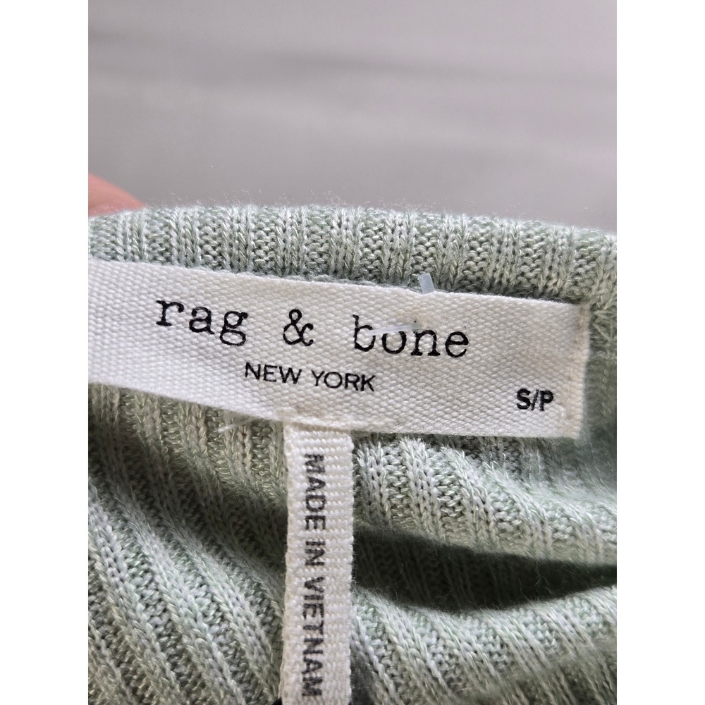 Women's rag & bone NWT Small The Knit Vneck Tee Seafoam Ribbed Top Coastal - Picture 2 of 4